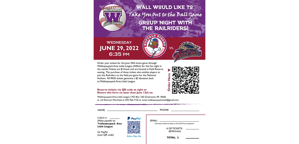 June 29th - WALL Group Night with the Railriders